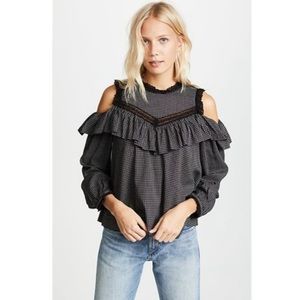 La Vie Rebecca Taylor Open Cold Shoulder Long Sleeve Plaid Blouse Top